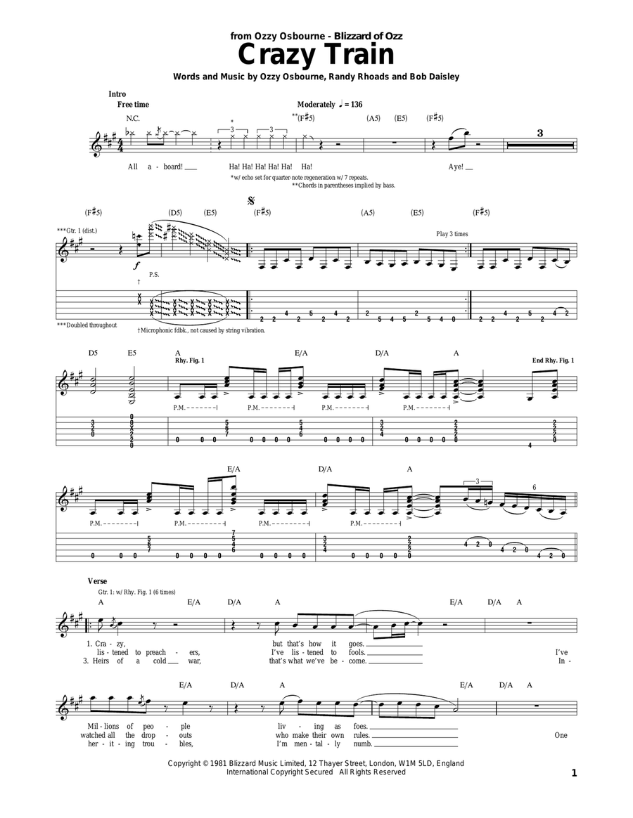 Crazy Train Crazy Train Acoustic Guitar scores gallery preview page 1