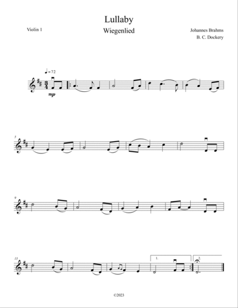 Brahms's Lullaby (Violin Duet) String Duet scores gallery preview page 2