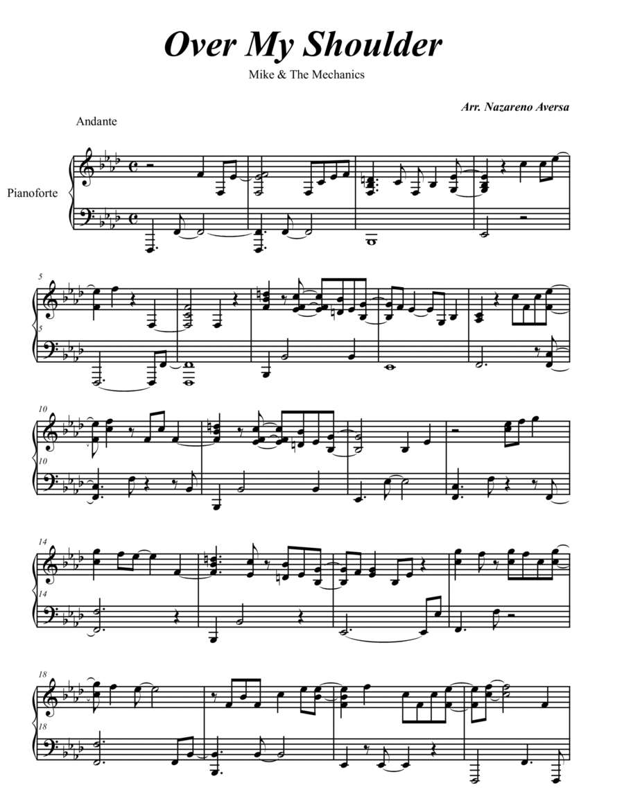 Over My Shoulder Piano Solo scores gallery preview page 1
