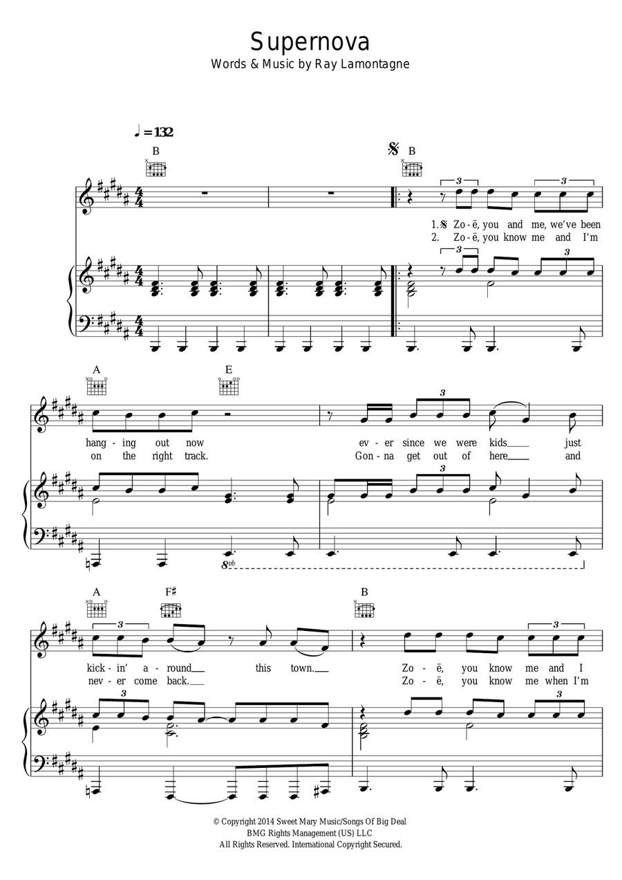 Supernova Supernova Piano, Vocal scores gallery preview page 1
