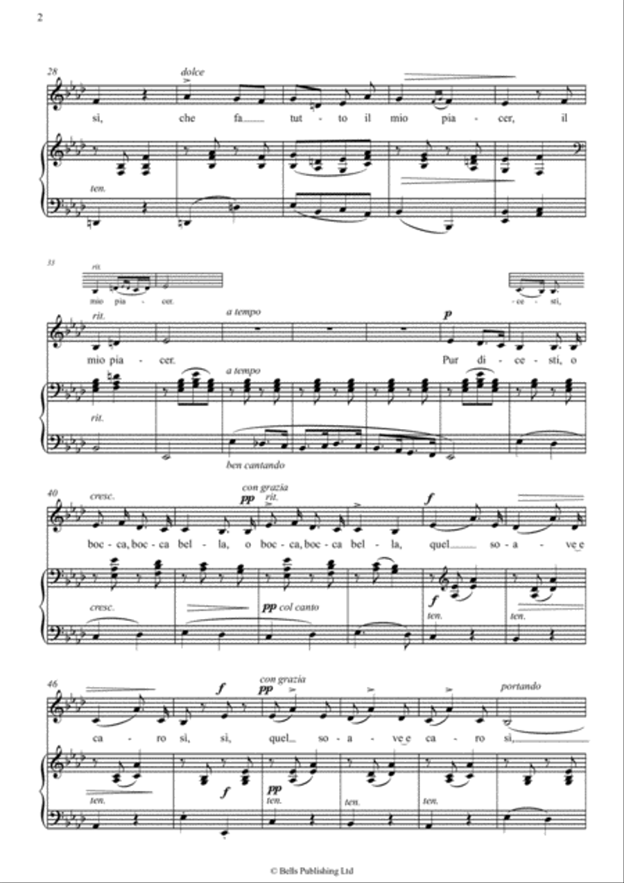 Pur dicesti, o bocca bella (A-flat Major) Voice Solo scores gallery preview page 2