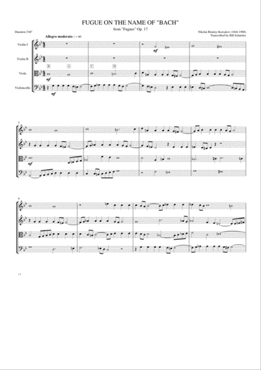 Fugue on the Name of Bach, Op. 17 String Quartet scores gallery preview page 1