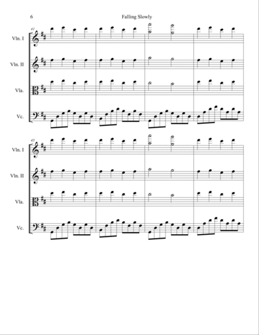 Te Prometo (falling Slowly) String Quartet scores gallery preview page 6