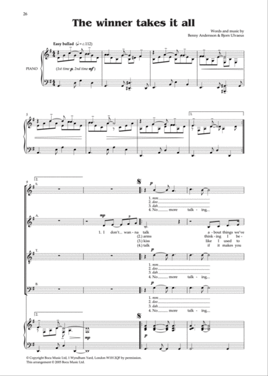ABBA -- Mamma Mia and Other ABBA Hits 4-Part scores gallery preview page 4