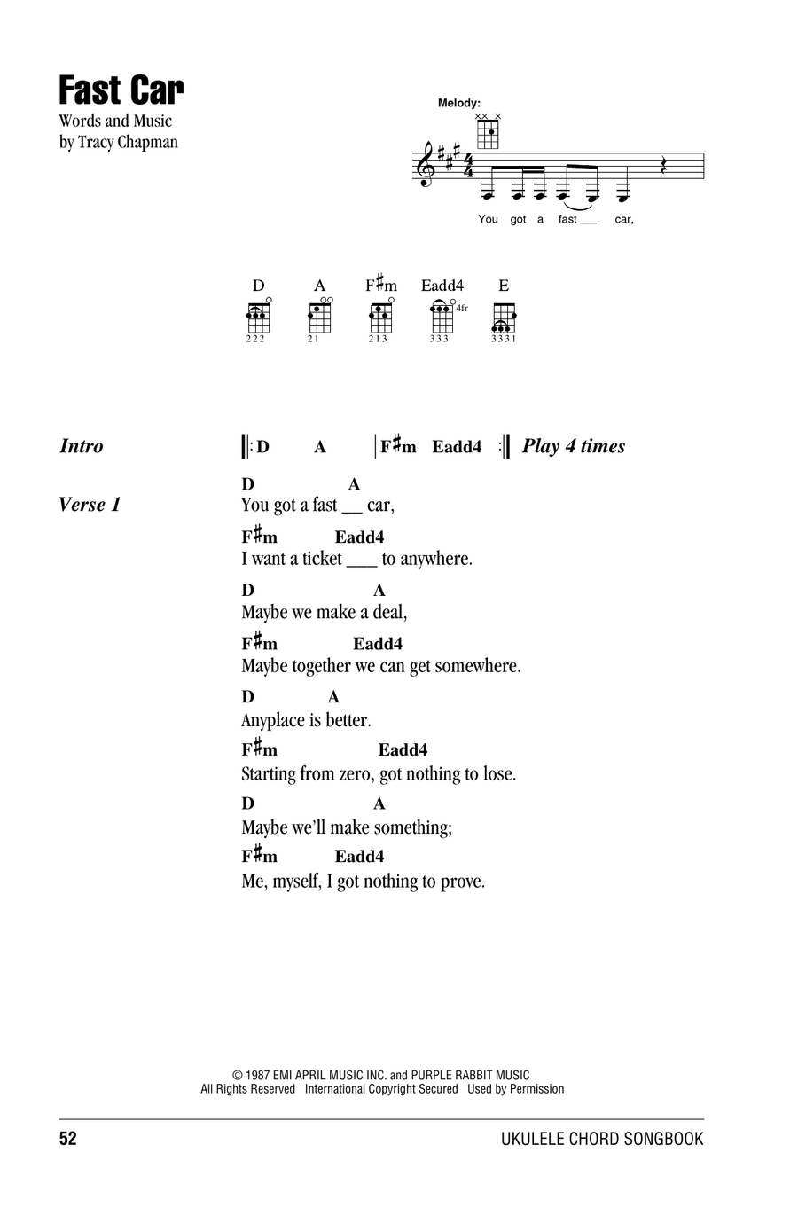 Fast Car Ukulele scores gallery preview page 1