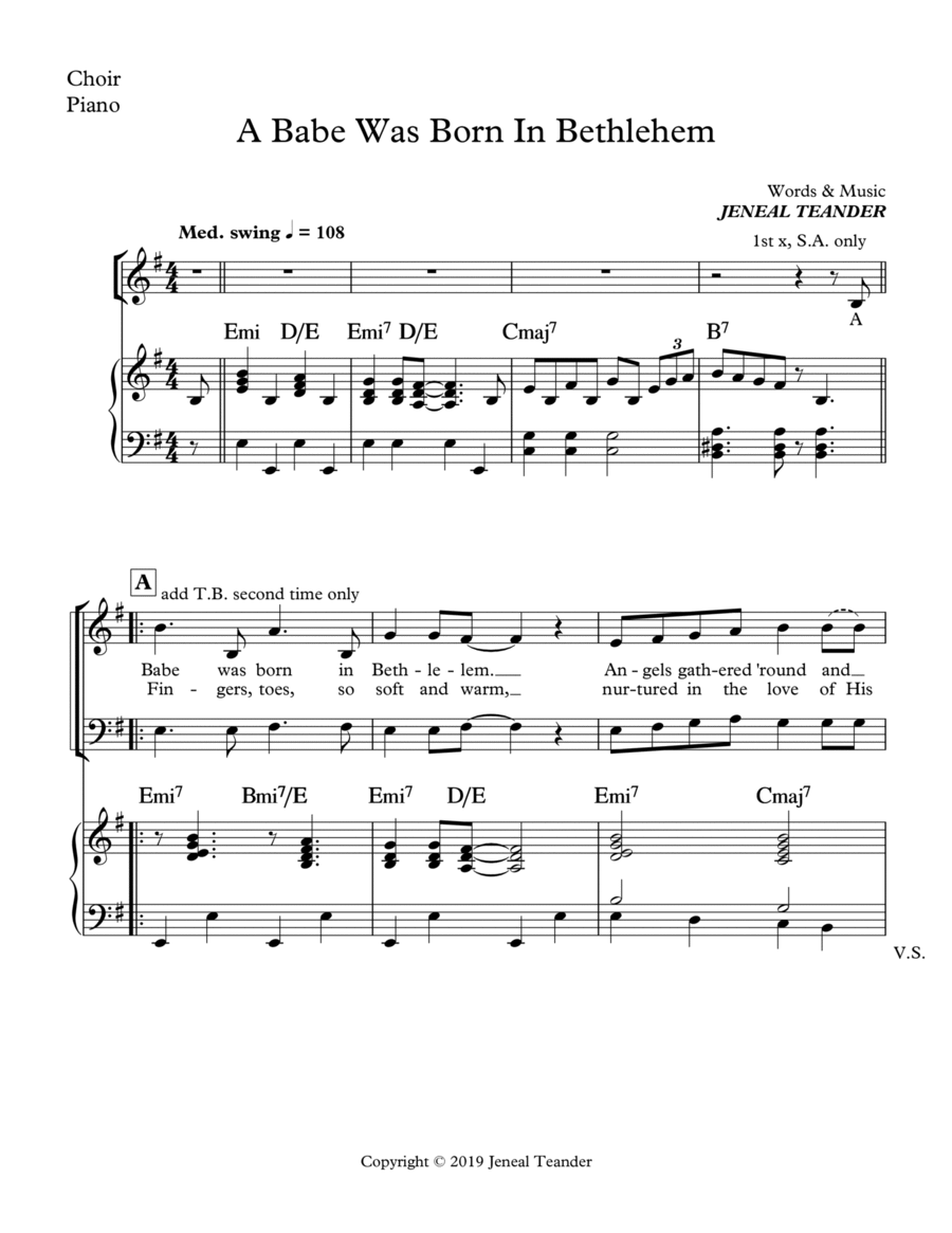 A Babe was Born in Bethlehem Piano, Vocal, Guitar scores gallery preview page 1