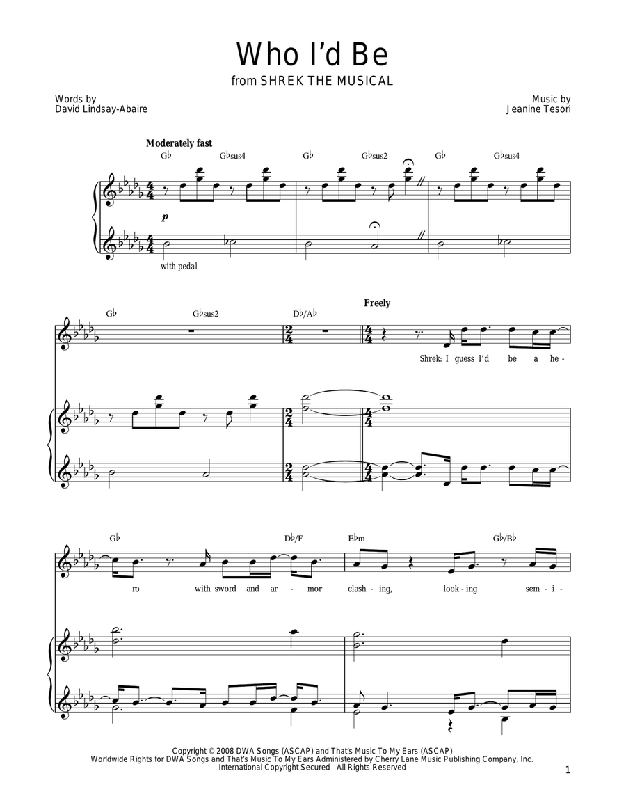 Who I'd Be (from Shrek The Musical) Guitar scores gallery preview page 1