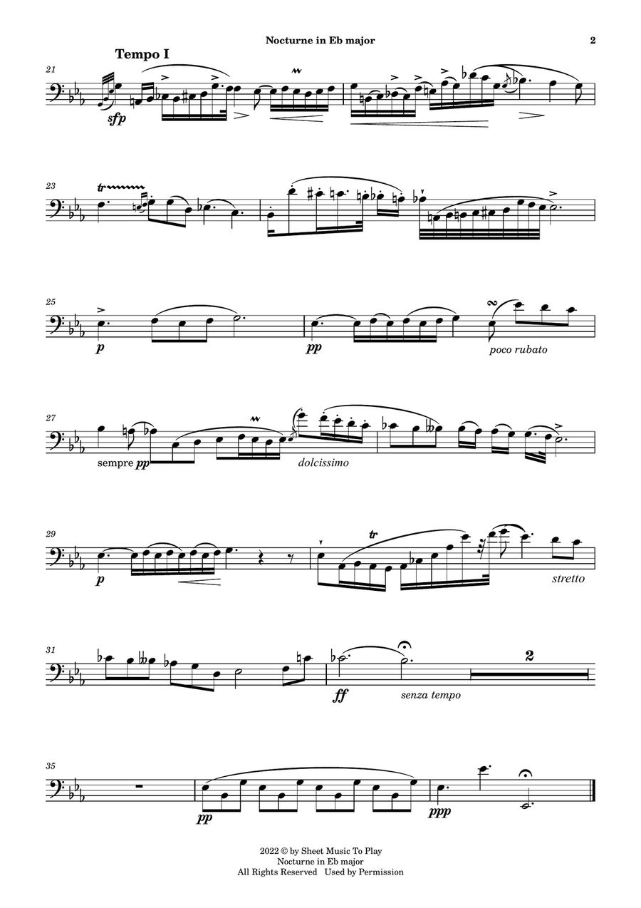 Nocturne Op.9 No.2 by Chopin - Cello and Piano (Individual Parts) Piano scores gallery preview page 2