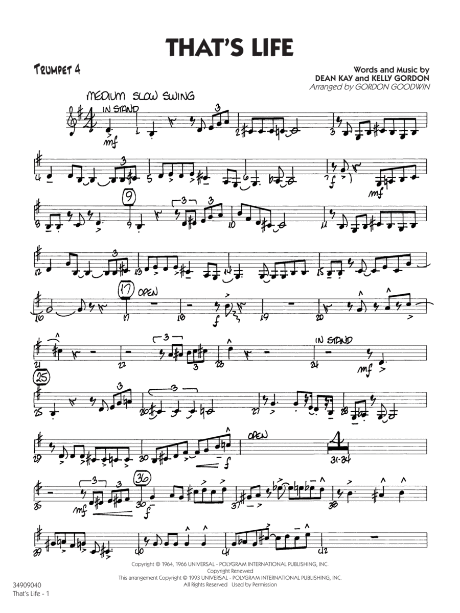 That's Life - Trumpet 4 Jazz Ensemble scores gallery preview page 1