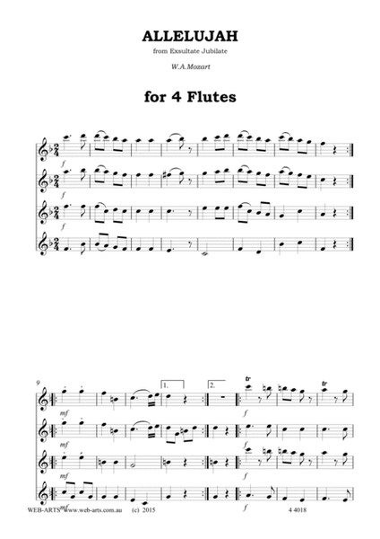 ALLELUJAH from Motet Exsultate Jubilate for 4 flutes - MOZART