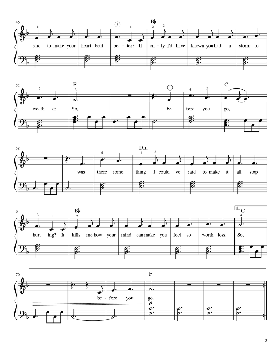 Before You Go Easy Piano scores gallery preview page 3