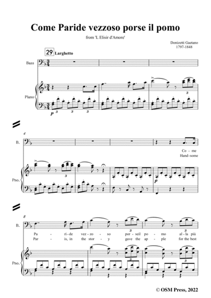 Donizetti-Come Paride vezzoso porse il pomo,in F Major,for Voice and Piano