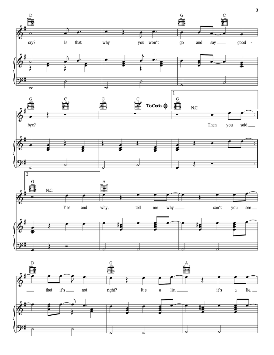 Go And Say Goodbye Piano, Vocal, Guitar scores gallery preview page 3