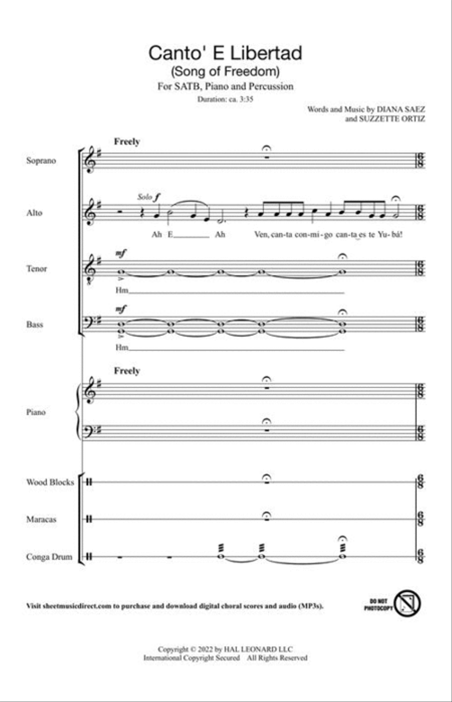 Canto' E Libertad (Song of Freedom) 4-Part scores gallery preview page 4
