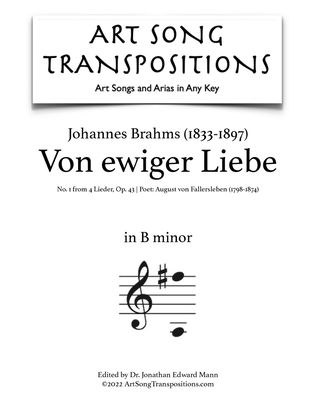 Book cover for BRAHMS: Von ewiger Liebe, Op. 43 no. 1 (transposed to B minor)