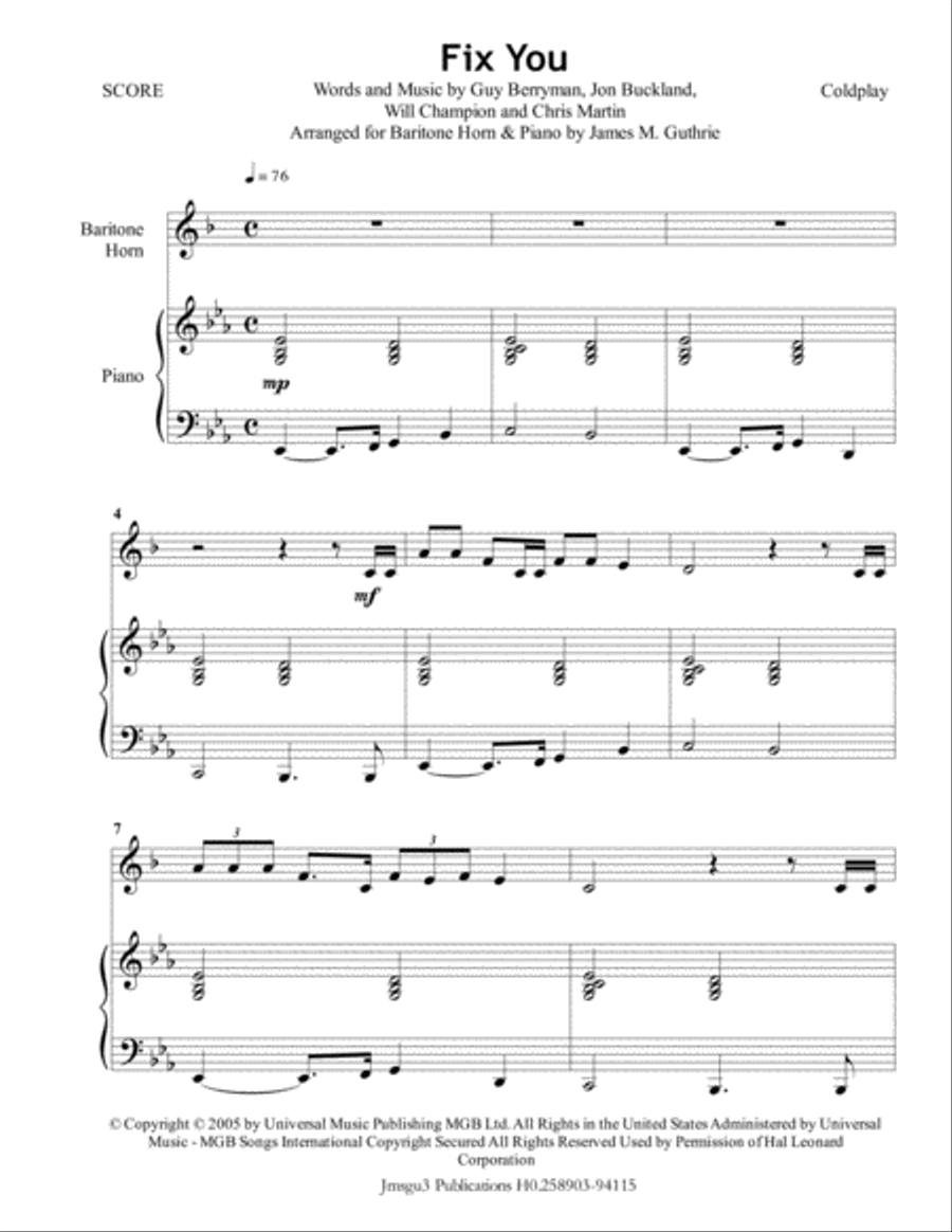 Fix You Baritone Horn TC scores gallery preview page 1