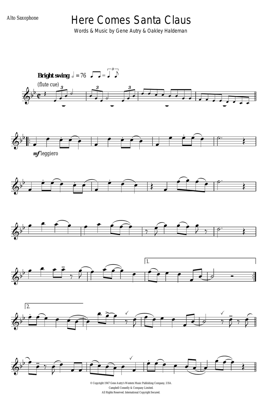 Here Comes Santa Claus (Right Down Santa Claus Lane) Alto Saxophone scores gallery preview page 1