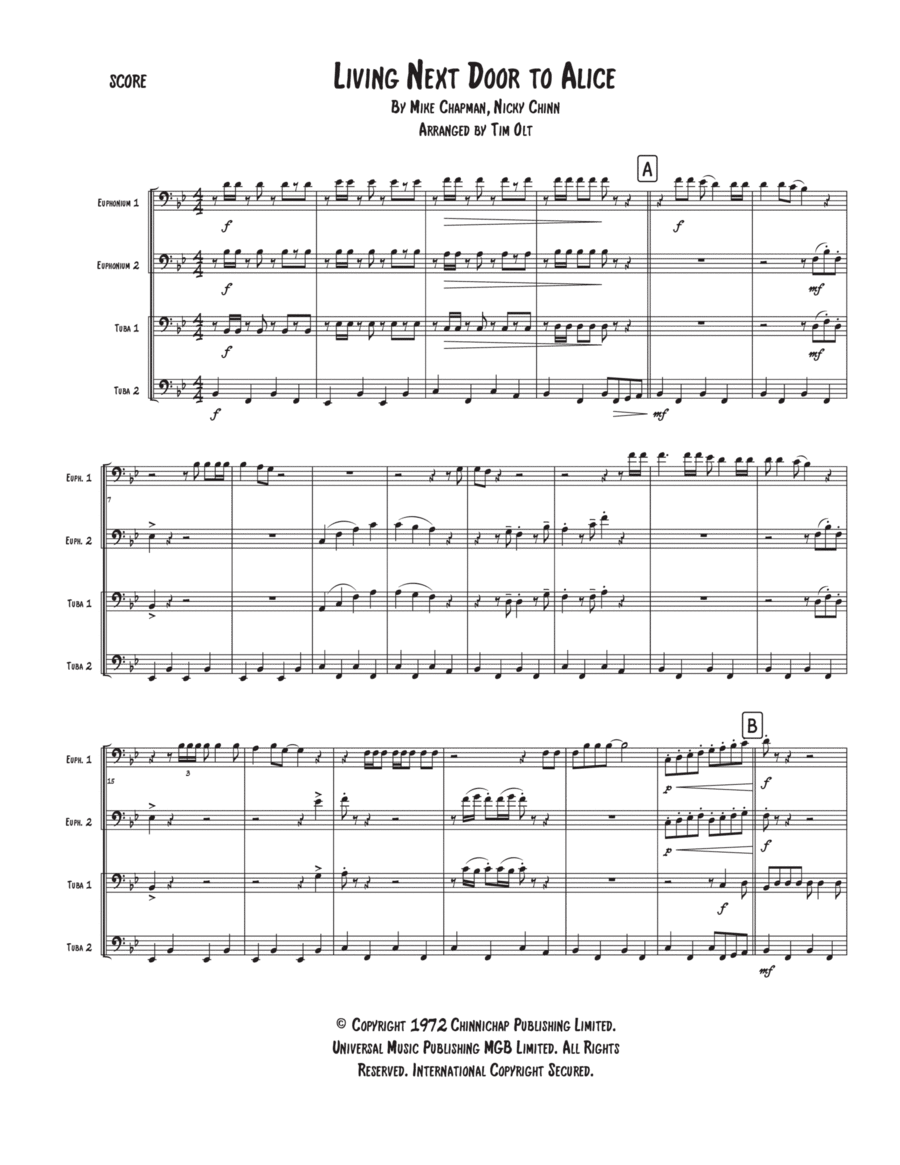 Living Next Door To Alice Brass Quartet scores gallery preview page 1