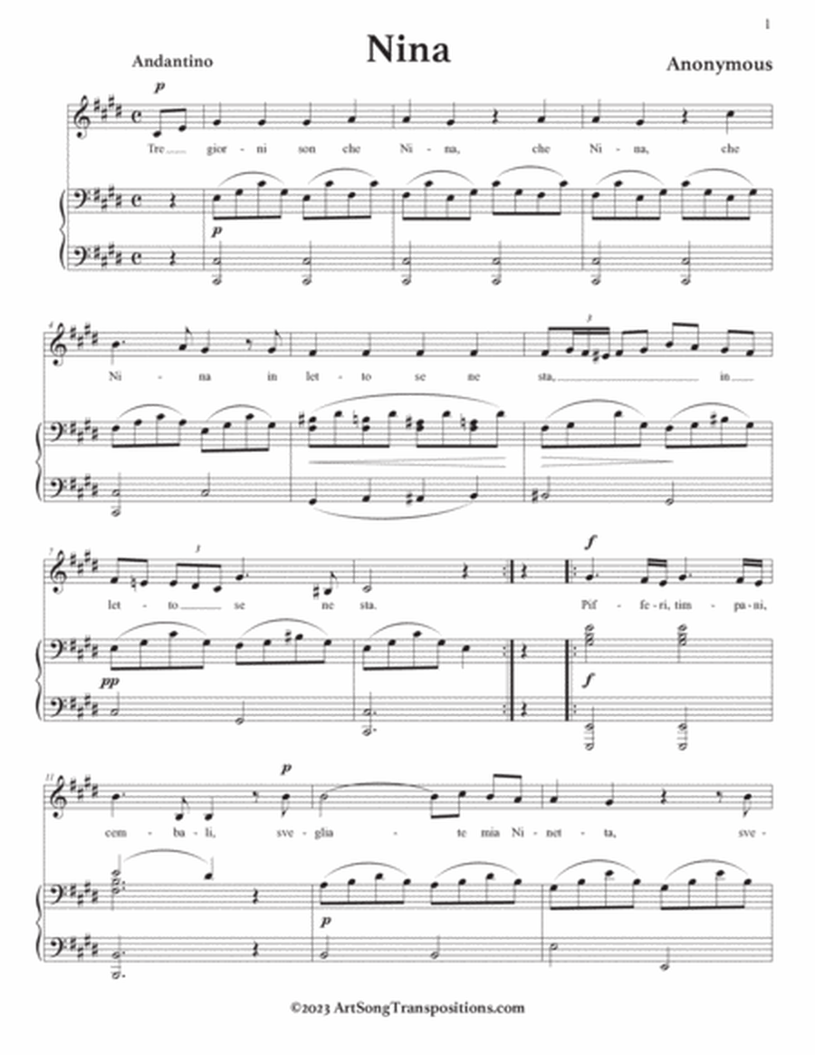 ANONYMOUS: Nina (transposed to C-sharp minor and C minor)