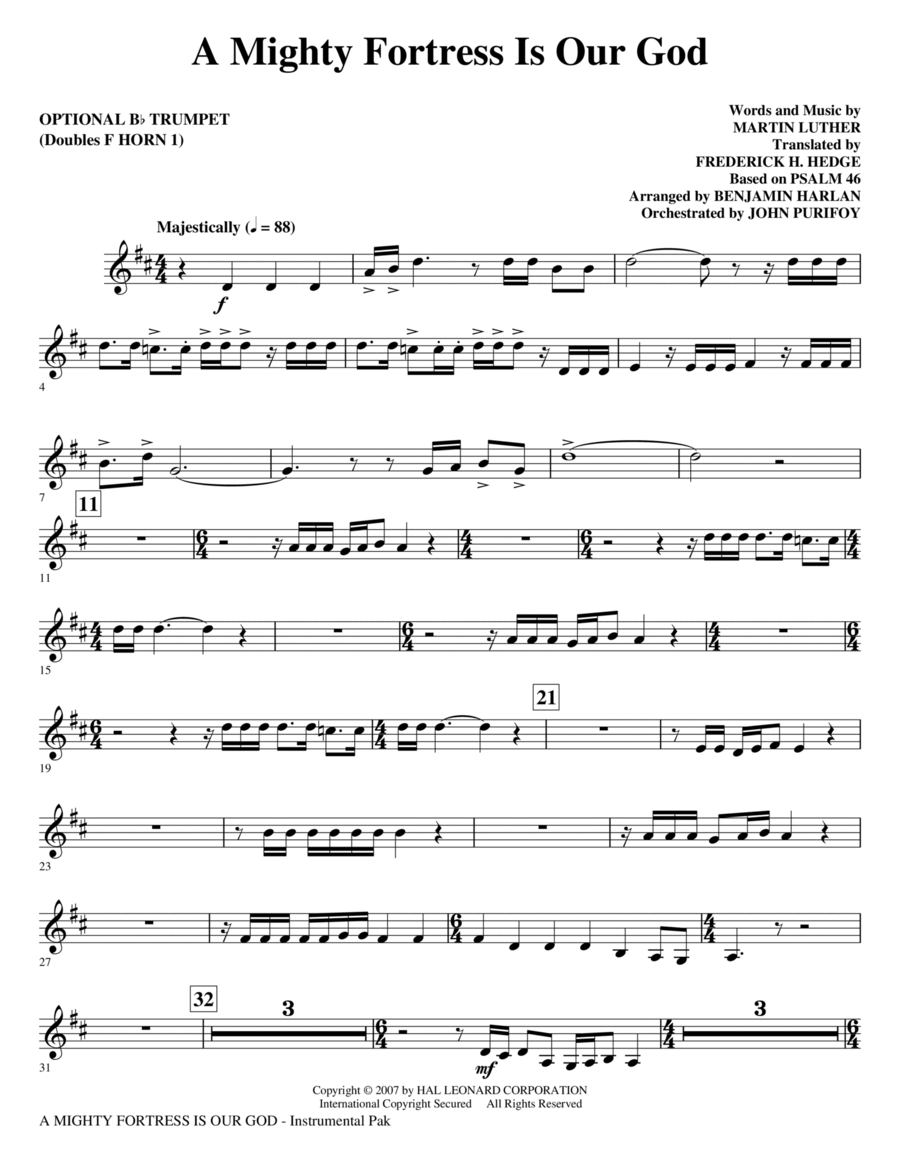 A Mighty Fortress Is Our God - Opt. Trumpet (Doubles Horn 1) Choir scores gallery preview page 1