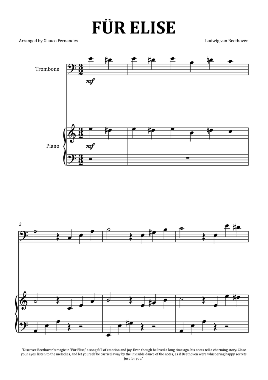 Fur Elise by Beethoven Trombone and Piano