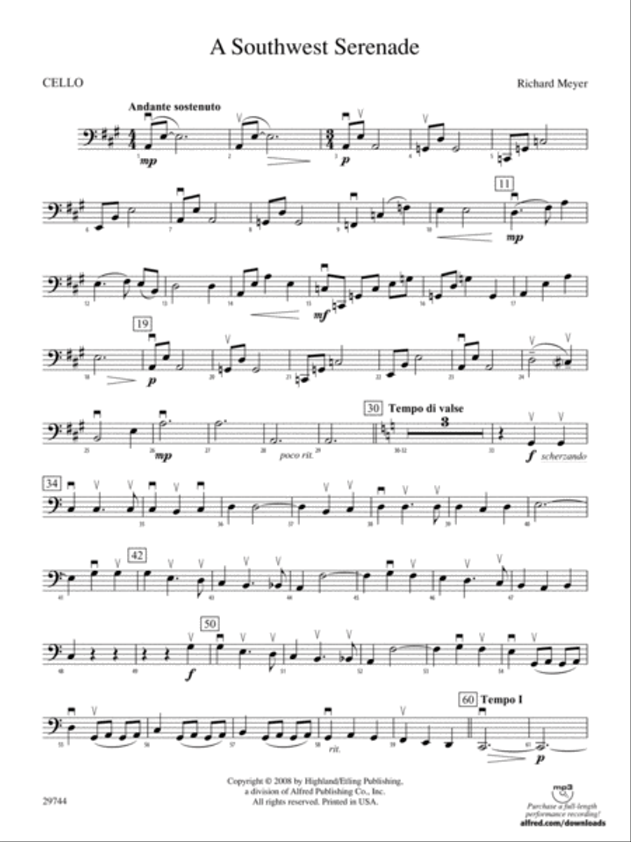A Southwest Serenade: Cello String Orchestra scores gallery preview page 1