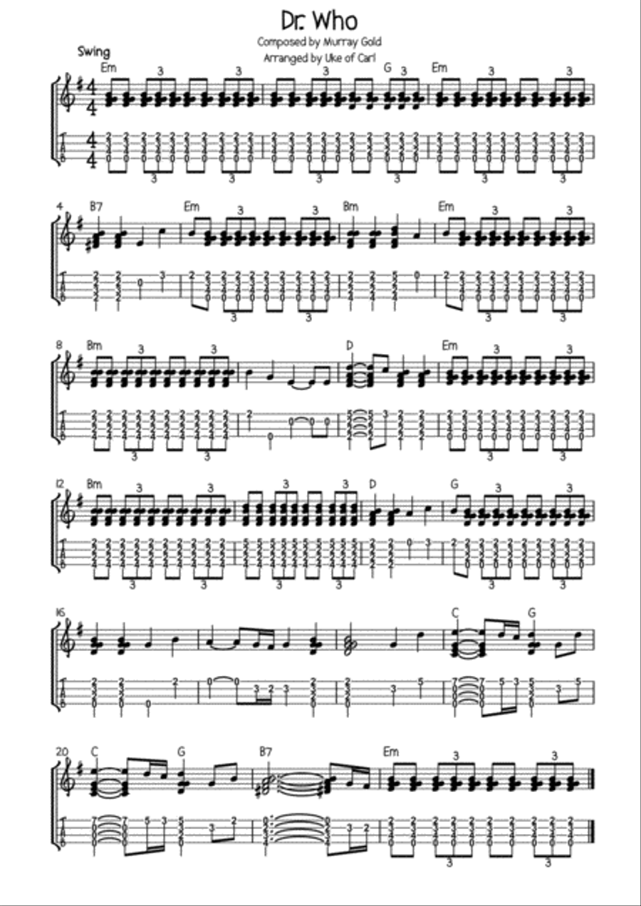 Doctor Who Theme Ukulele scores gallery preview page 1