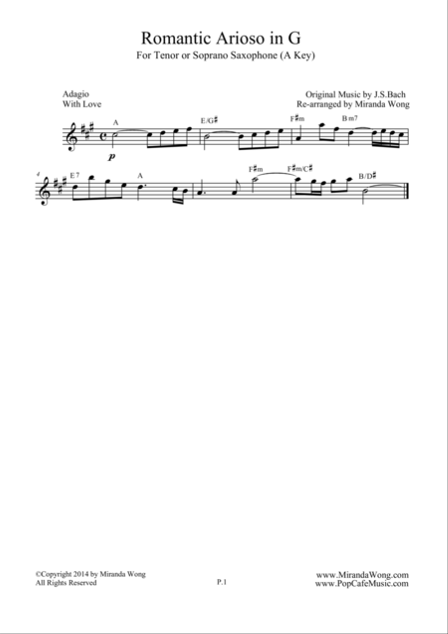 Romantic Arioso in G - Tenor or Soprano Saxophone Solo Small Ensemble scores gallery preview page 1