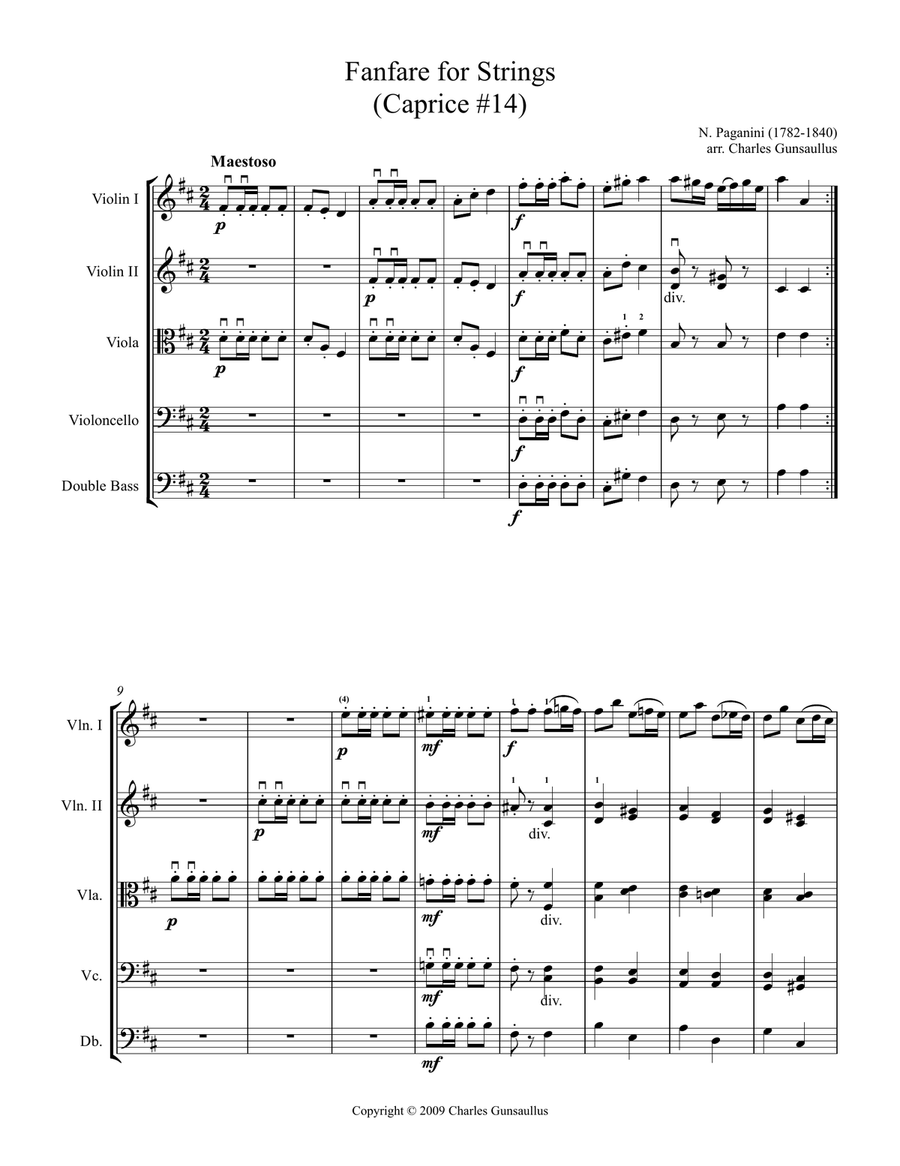 Fanfare for Strings (Caprice #14) String Orchestra scores gallery preview page 1