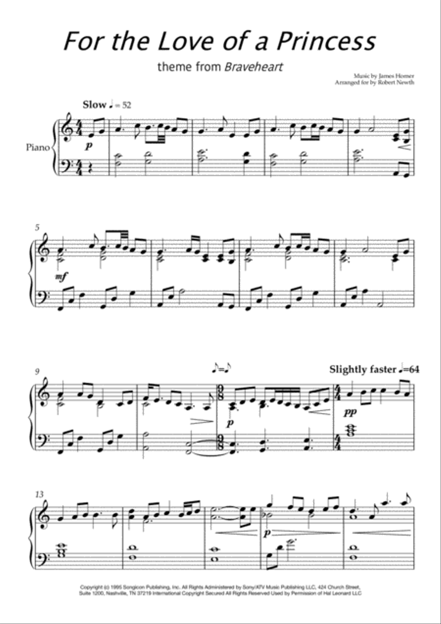 For The Love Of A Princess Piano Solo scores gallery preview page 1