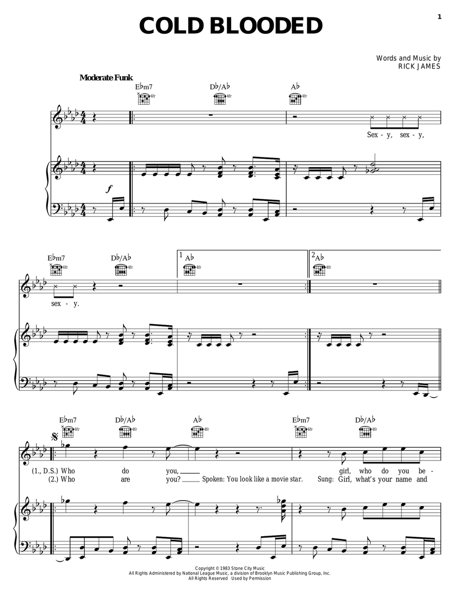 Cold Blooded Cold Blooded Piano, Vocal, Guitar scores gallery preview page 1