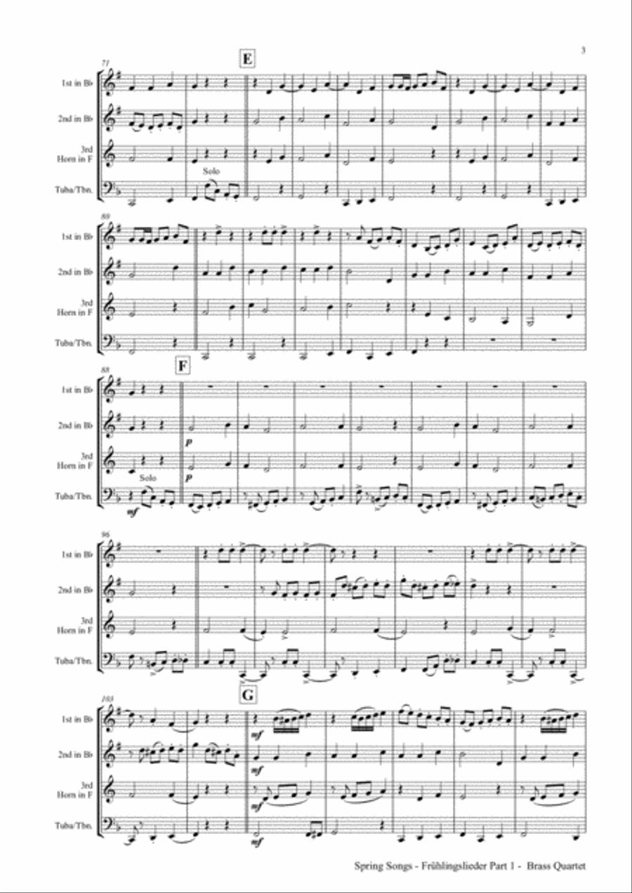 Spring Songs - Frühlingslieder - Part 1 - German Folk Songs - Brass Quartet Brass Quartet scores gallery preview page 3