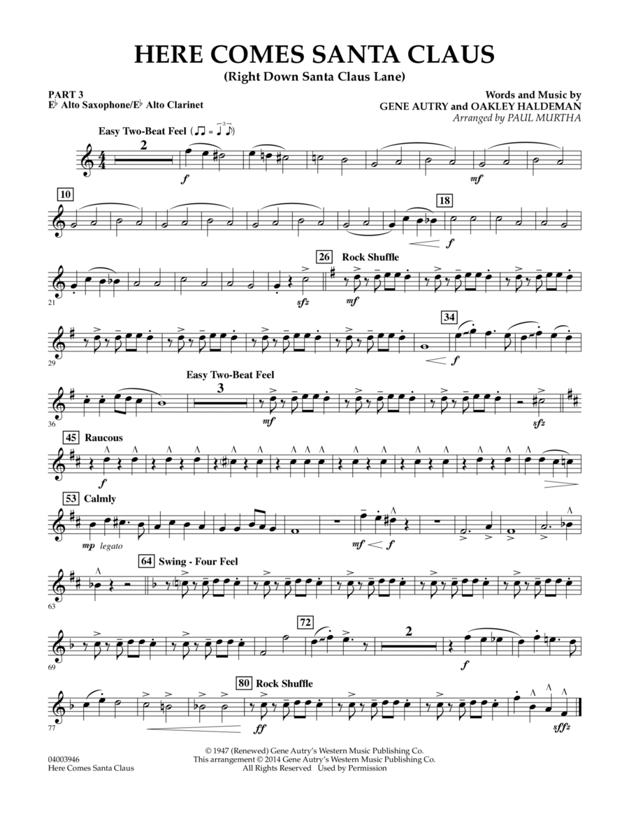 Here Comes Santa Claus (Right Down Santa Claus Lane) - Pt.3 - Eb Alto Sax/Alto Clar. Concert Band scores gallery preview page 1