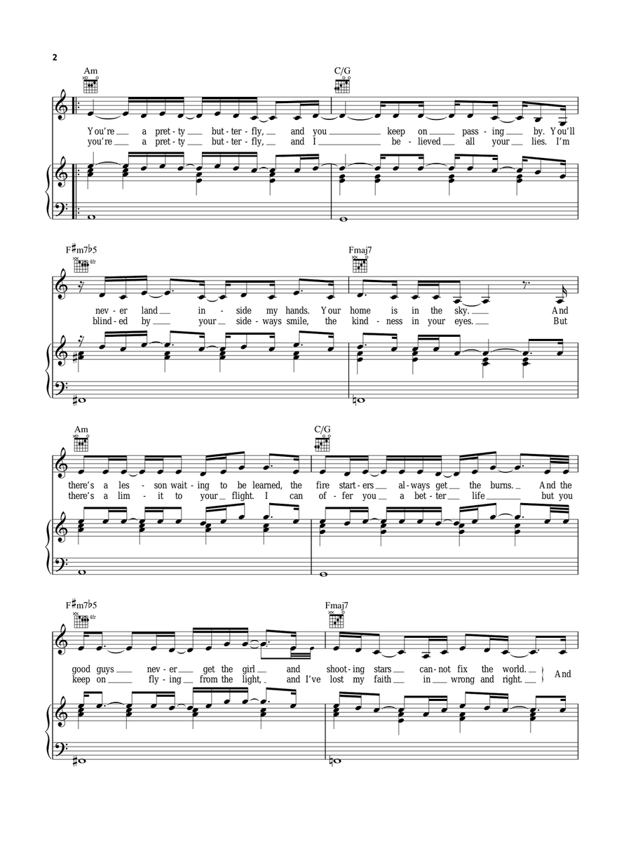 Butterfly Piano, Vocal, Guitar scores gallery preview page 2