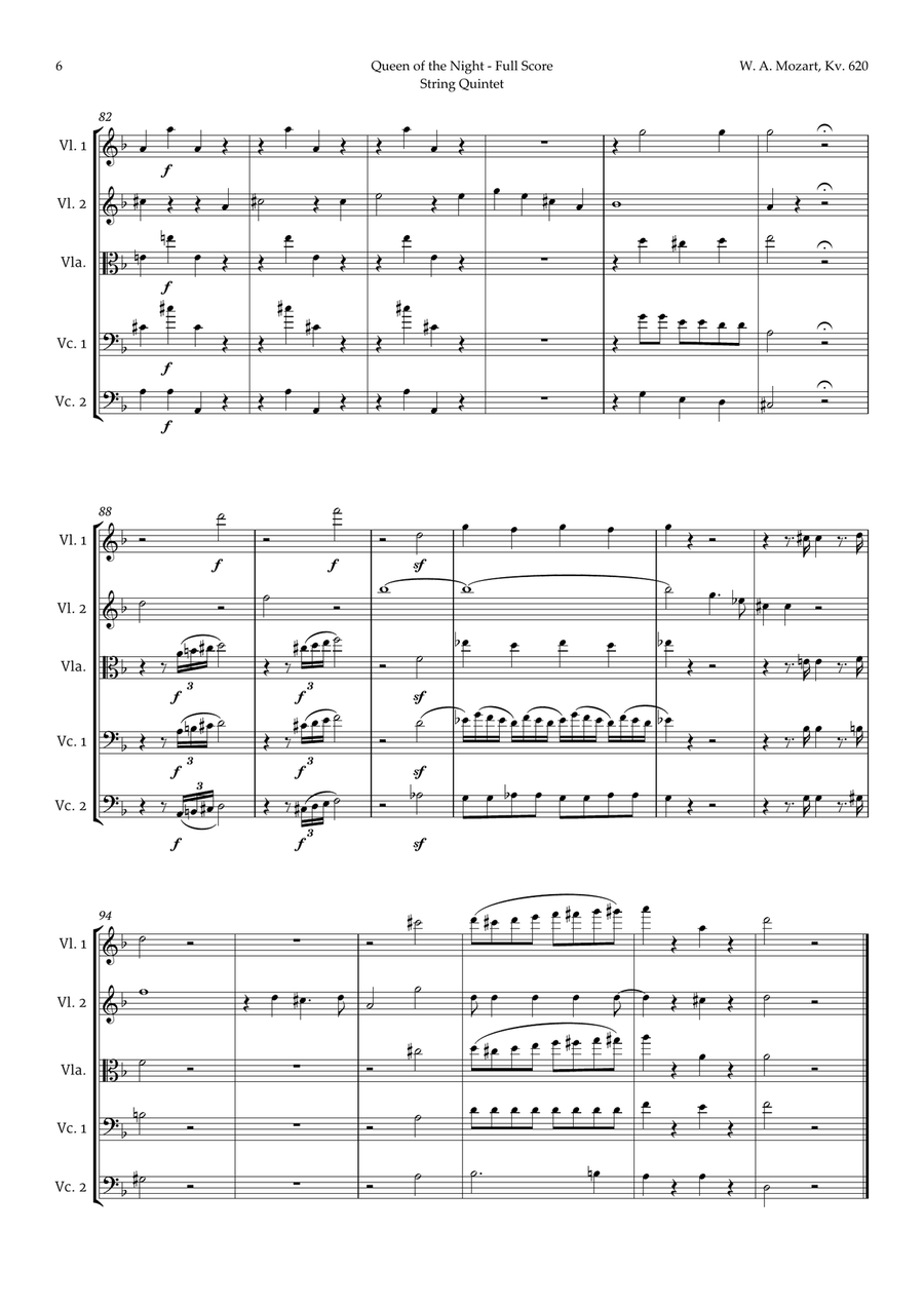 Queen of the Night Aria by Mozart for String Quintet String Quintet scores gallery preview page 6