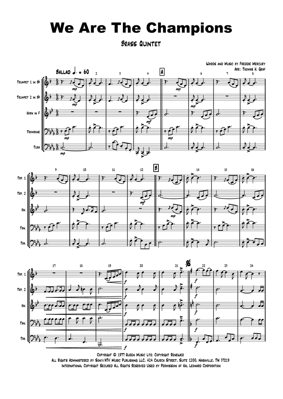 We Are The Champions Brass Ensemble scores gallery preview page 1