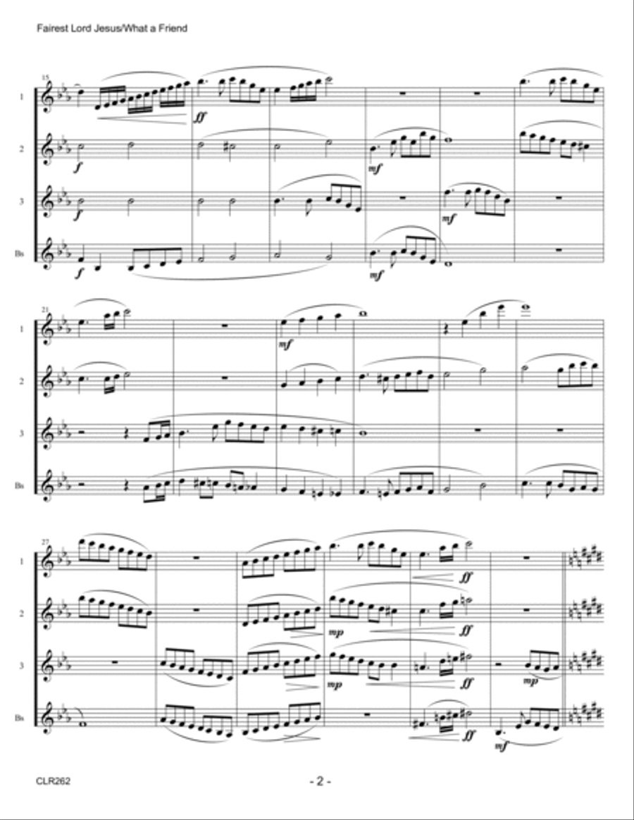 FAIREST LORD JESUS/WHAT A FRIEND WE HAVE IN JESUS - CLARINET QUARTET (unaccompanied) Clarinet Quartet scores gallery preview page 2