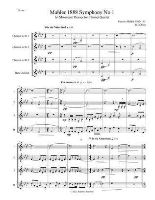 Book cover for Mahler 1888 Symphony No 1 Mvt 1 Clarinet Quartet Score and Parts