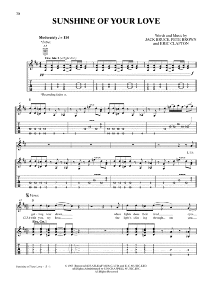 Sunshine of Your Love Guitar Tablature scores gallery preview page 1