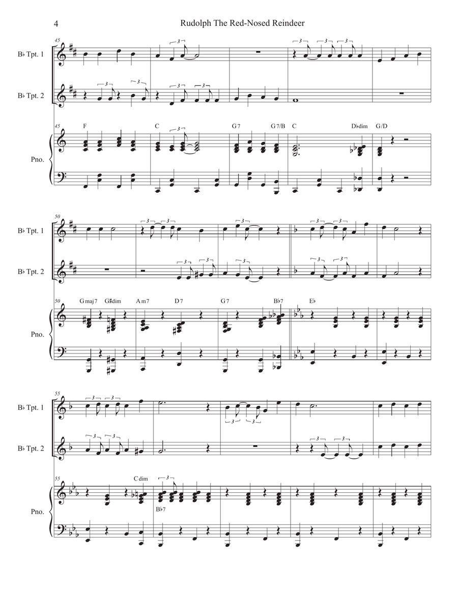 Rudolph The Red-nosed Reindeer Trumpet Duet scores gallery preview page 4