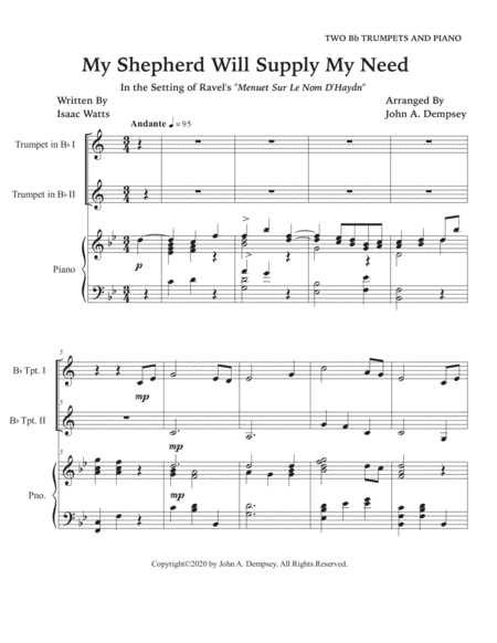 My Shepherd Will Supply My Need (Psalm 23): Trio for Two Trumpets and Piano image number null