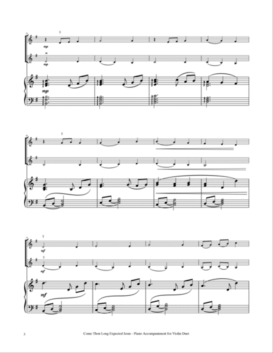 Come, Thou Long Expected Jesus - Violin Duet with Piano Accompaniment String Duet scores gallery preview page 4