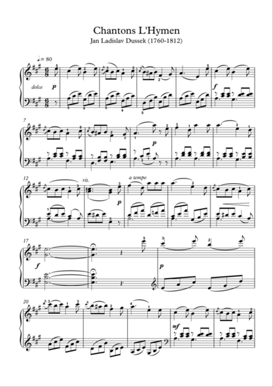 Chantons L Hymen Piano Solo scores gallery preview page 1