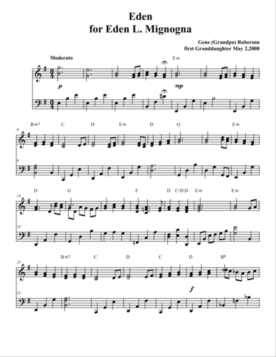 Eden Piano Solo Eden Piano Solo Piano Solo scores gallery preview page 1