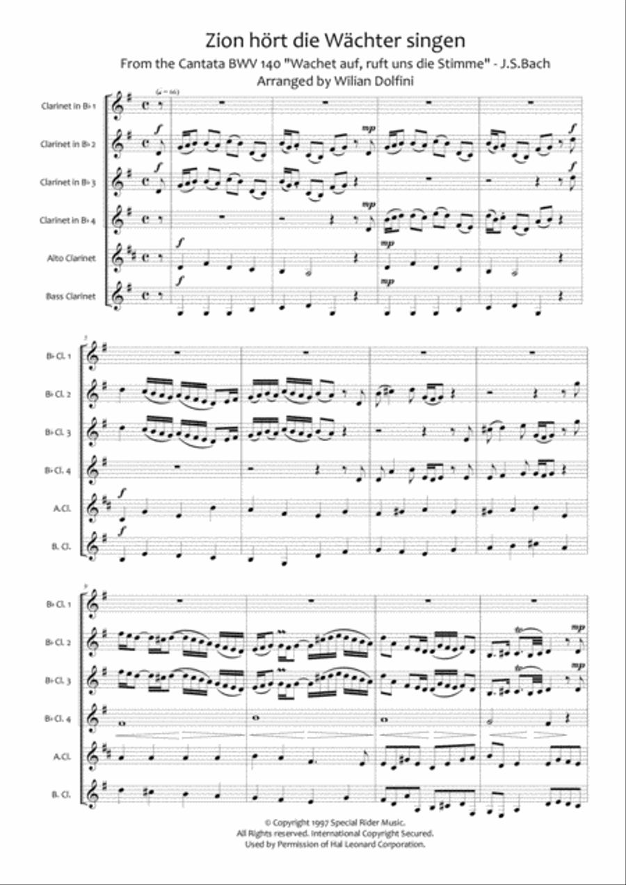 Zion hört die Wächter singen - BWV 140 - Clarinet Choir Chamber Orchestra scores gallery preview page 2