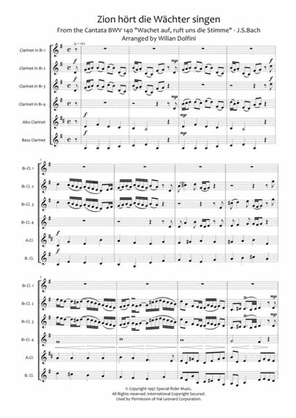 Zion hört die Wächter singen - BWV 140 - Clarinet Choir image number null