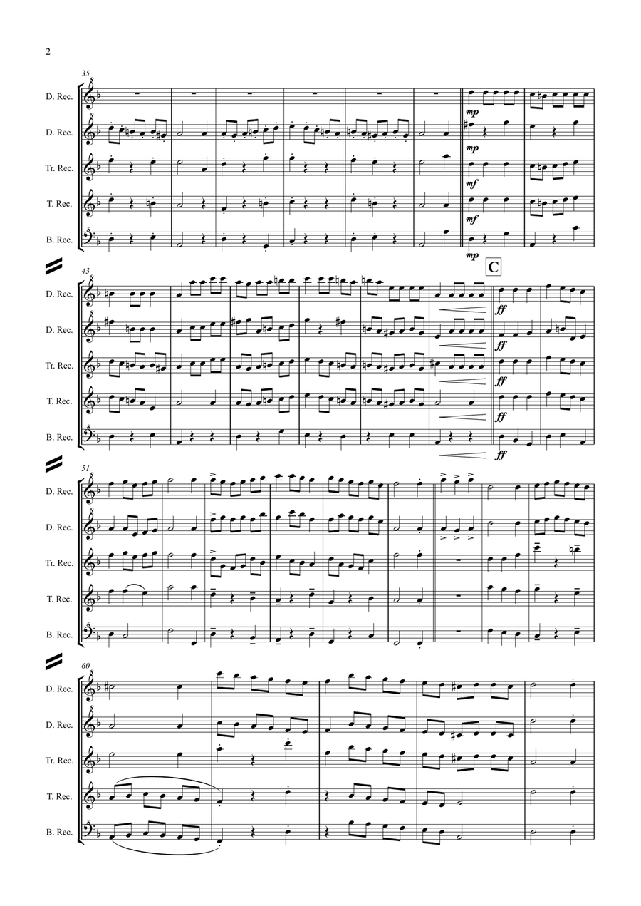 Peter Warlock: Capriol Suite - recorder quintet Soprano Recorder scores gallery preview page 2