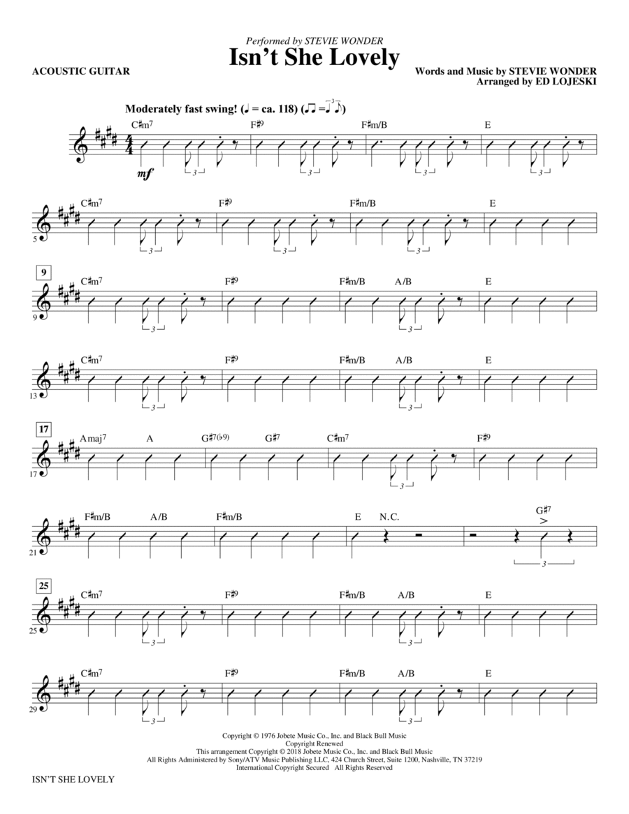 Isn't She Lovely? - Acoustic Guitar Choir scores gallery preview page 1