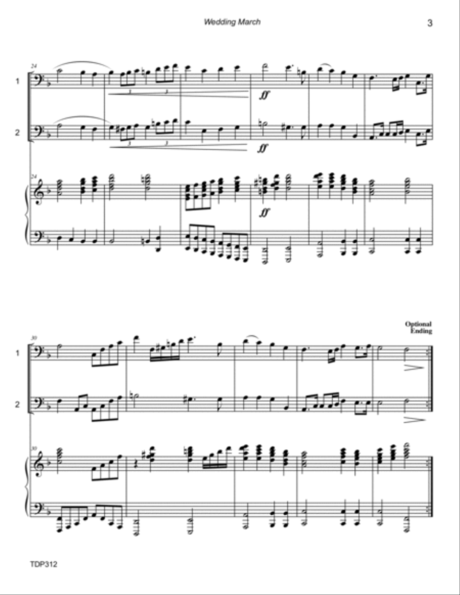 WEDDING MARCH (Mendelssohn) - TROMBONE DUET with Piano accompaniment Brass Duet scores gallery preview page 3