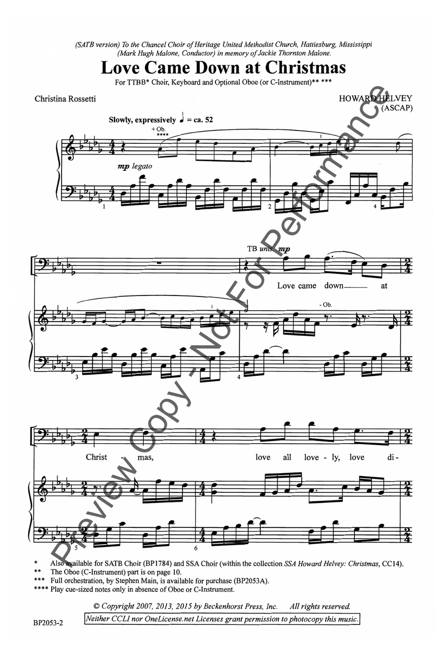 Love Came Down at Christmas - TTBB TTBB scores gallery preview page 2